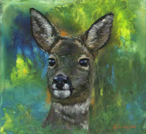 Roe dear with abstract forest background