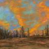 Clouds lit orange over hill top trees